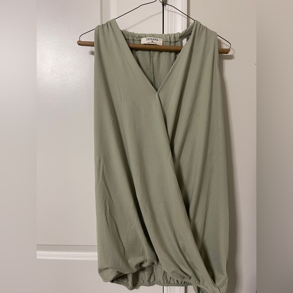 NWOT Zenana Outfitters Sage Green V-Neck Top